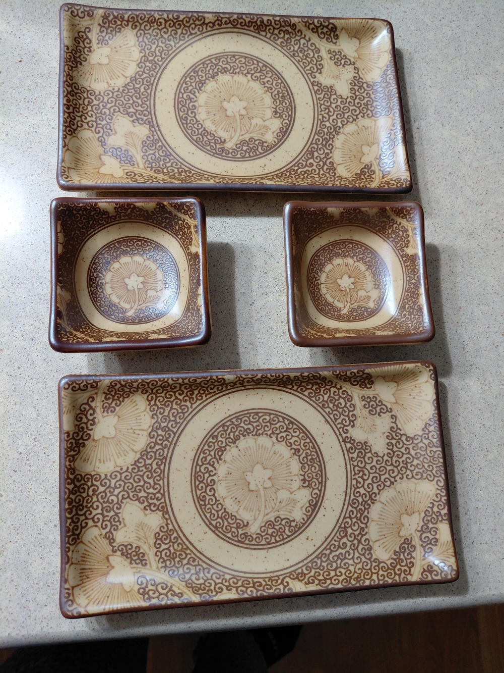 SD Collection Brown & Cream Floral Ceramic Serving Set